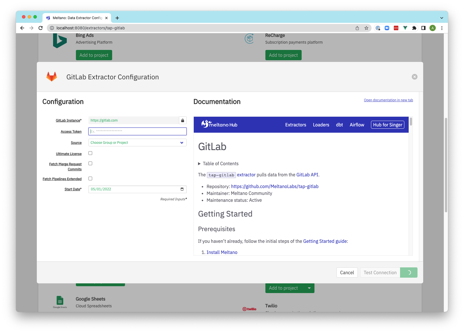 Extractor configuration interface