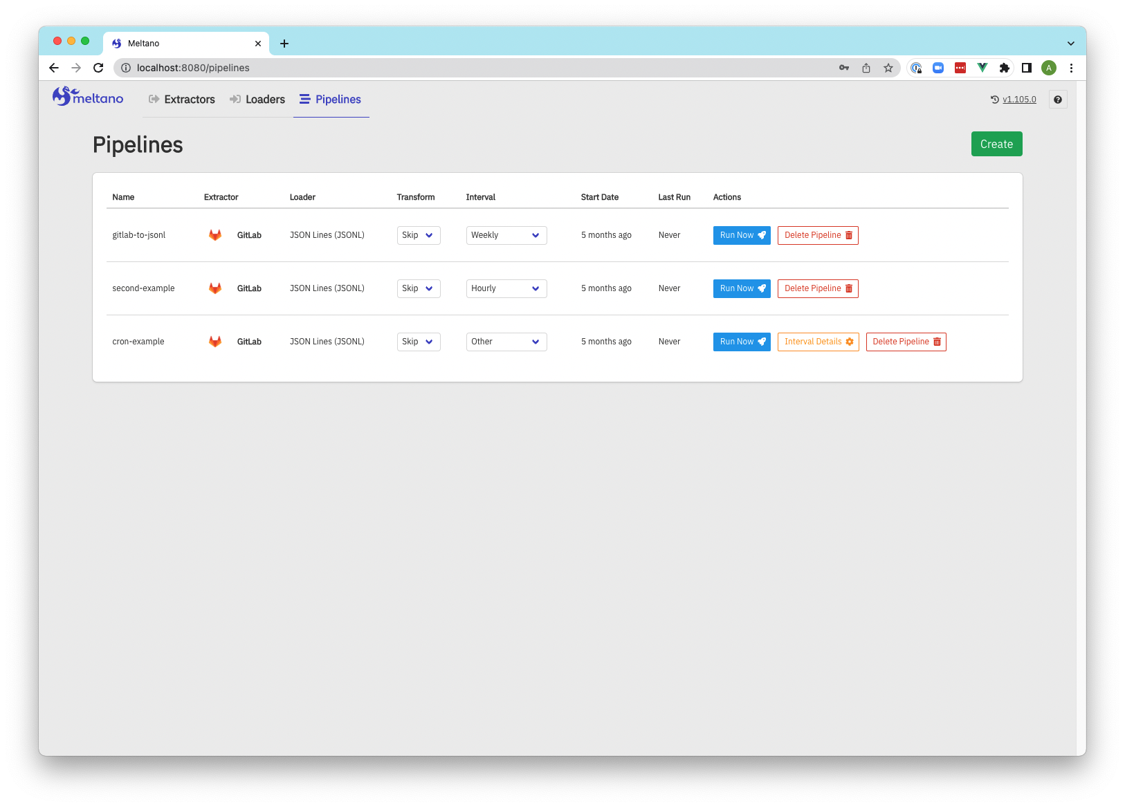Pipelines interface